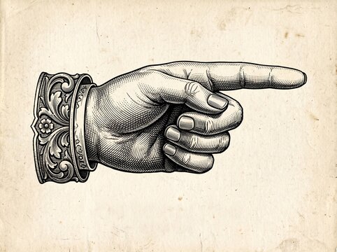 Detailed vintage engraving pointer hand.