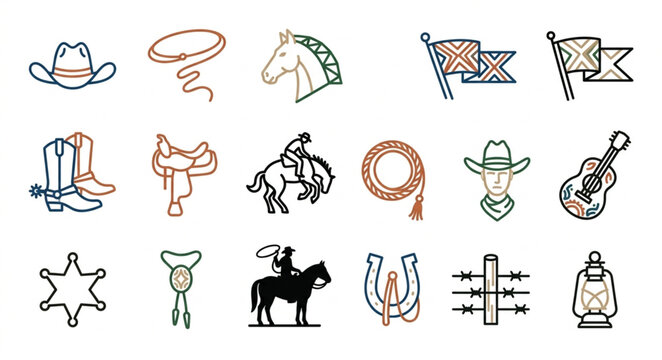 Western Cowboy Icons and Symbols Collection.