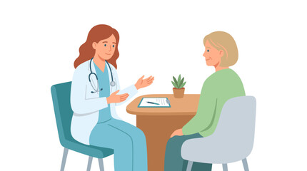 Fototapeta premium Doctor consulting with patient in office with stethoscope and chart on desk