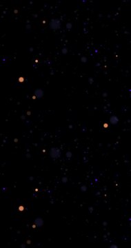 Vertical Abstract Bokeh Particle Animation with Glowing Purple and Gold Floating Lights on Dark Background