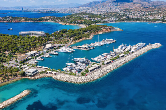 Aerial view of the Astir Marina at Vouliagmeni Bay in south Athens, Greece
