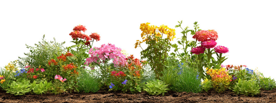 Vibrant Mixed Flower Bed with Pink Red Yellow Blooms and Green Foliage at Night flowers garden