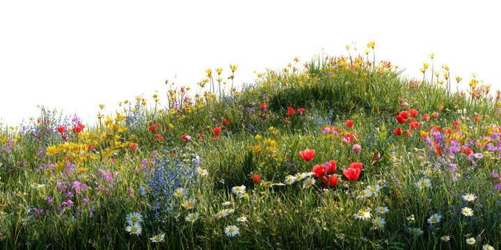 Vibrant Wildflower Meadow With Red Yellow White And Purple Blooms In Sunlit Grassland wildflowers flowers