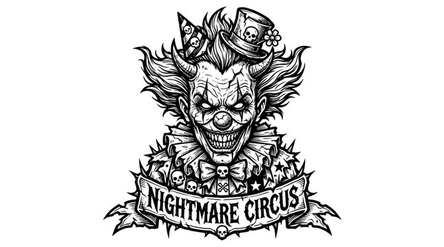 Scary Clown, Nightmare Circus, Horror Tattoo Design, Evil Jester