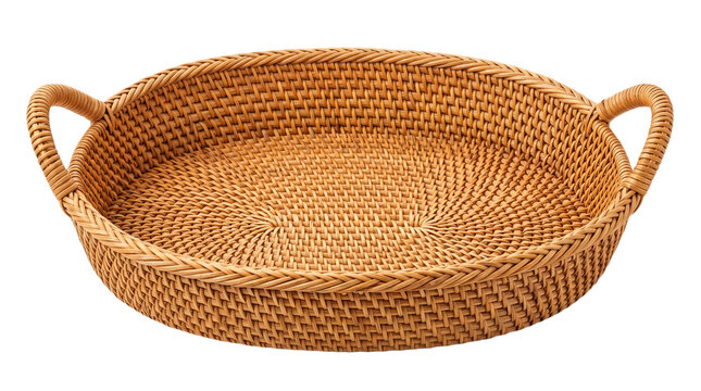 Bread Basket Woven Container Oval natural rattan woven bread serving basket container isolated on transparent background Set against a pure solid white background  