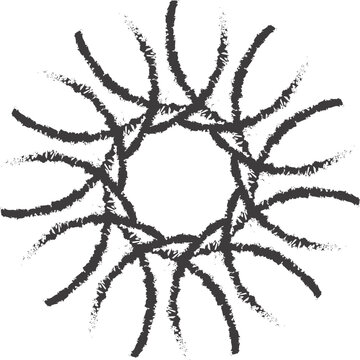 Textured black charcoal style radial curved line pattern with textured charcoal abstract decorative symmetry circular illustration
