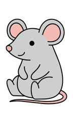 Naklejka premium Minimalist friendly cartoon mouse sitting in a relaxed pose with clean monoline outlines on a pure white background, cute animal character concept