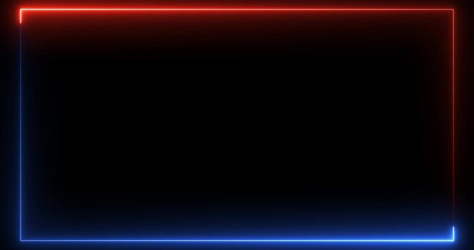 Red Neon Glowing Rectangular Frame Background, Futuristic Digital Border Animation, Cyber Technology Display Template, Luminous Light Rectangle Motion Graphics Loop in 4K