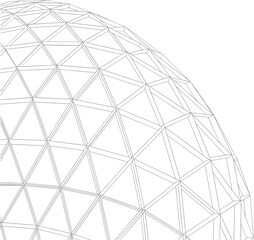 Abstract geometric geodesic dome vector line art illustration, architectural mesh sphere structural design template © Sume