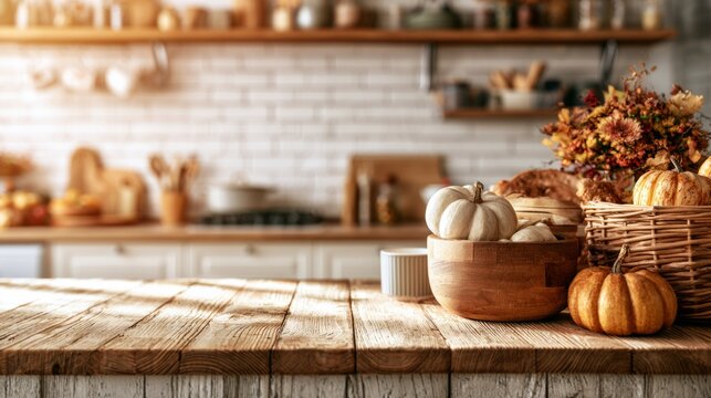 Cozy Illustrated Kitchen Counter Autumn Decor