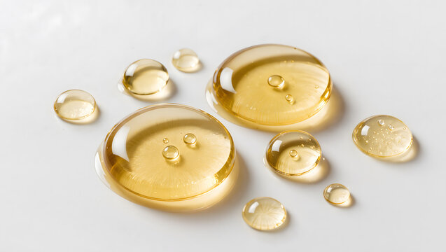 Luxury golden serum droplets with ceramide and coenzyme Q10 skincare technology