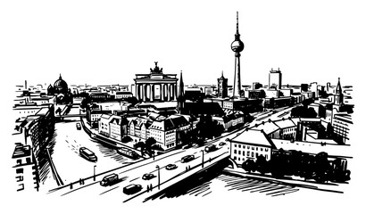 Berlin cityscape with Brandenburg Gate and TV Tower hand drawn sketch vector illustration © Anna
