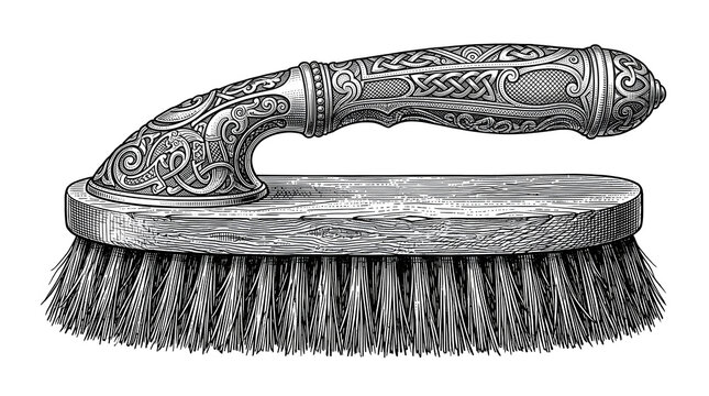 Ornate Engraved Scrub Brush with Metal Handle Illustration