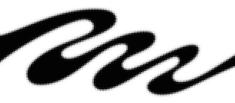 Monochrome halftone wave, dotted abstract dynamic wave, ribbon pattern. Curved line with halftone effect, dotted flud design. Minimalist vector background. Overlay backdrop template. Vector art