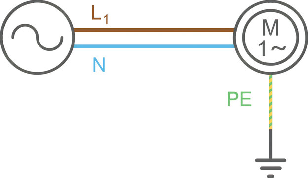 Single phase ac motor electrical circuit diagram with ground connection