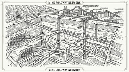 Obraz premium Vintage City Network Blueprint Drawing.