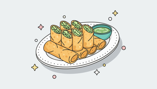 Appetizing vector illustration of spring rolls on a plate food isolated on clean background with flat design and vibrant. Suitable for menus and culinary design content.
