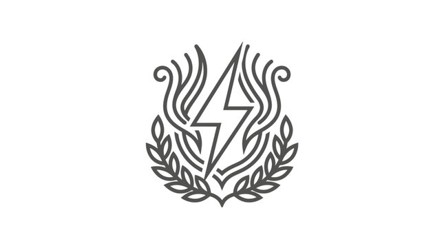 Dynamic Monochromatic Flame and Laurel Wreath Symbol with Hebrew Letter Shin Minimalist Design with high quality professional line art symbols for modern creative design and digital branding projects