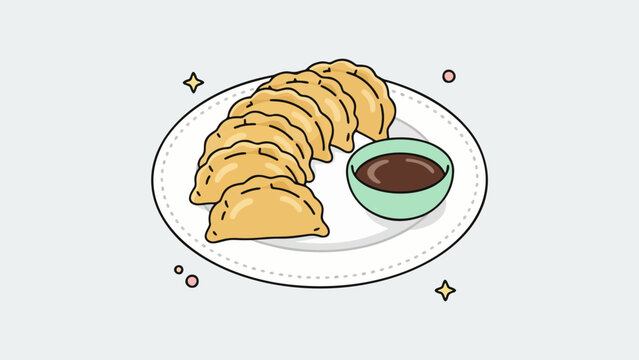 Appetizing vector illustration of gyoza dumplings on a plate food isolated on clean background with flat design and vibrant. Suitable for menus and culinary design content.