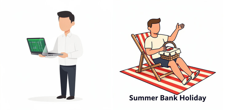 Professional working while relaxed man enjoys summer bank holiday vacation