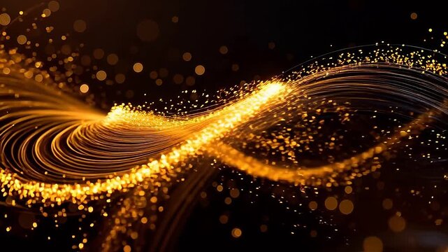 Golden swirling light particles on dark background