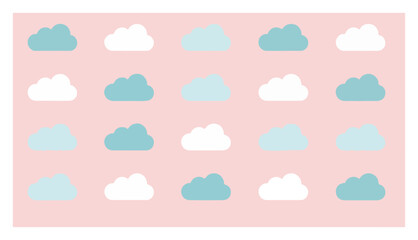 Fototapeta premium Seamless pattern with cute fluffy clouds on pink background