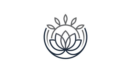 Fototapeta premium Corporate Minimalist Logo Design Featuring a Stylized Lotus Flower with Leaves in Monochromatic Gray Scale