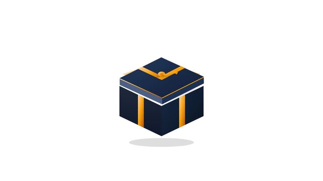 Elegant dark blue gift box with golden straps