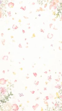 Watercolor Floral Petals Falling on Soft Cream Background Seamless Loop