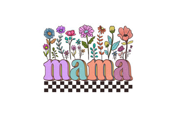 Fototapeta premium Mama Wildflowers Checkerboard Retro Floral Sublimation Design