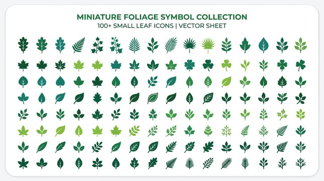 Variety of green leaf icons set.