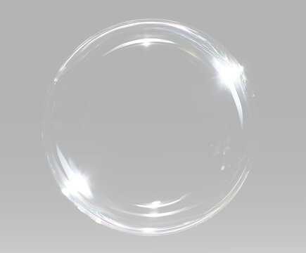 Floating transparent soap bubble with realistic glossy glass reflection crystal sphere abstract overlay decoration