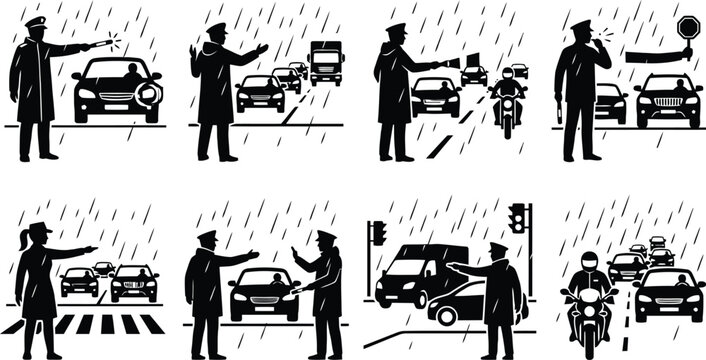 Police officers directing traffic on a busy street