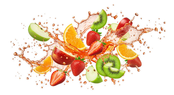  Splash of Mixed Fruits with Juice Droplets