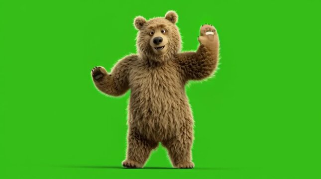 Happy brown dancing bear performing on green screen