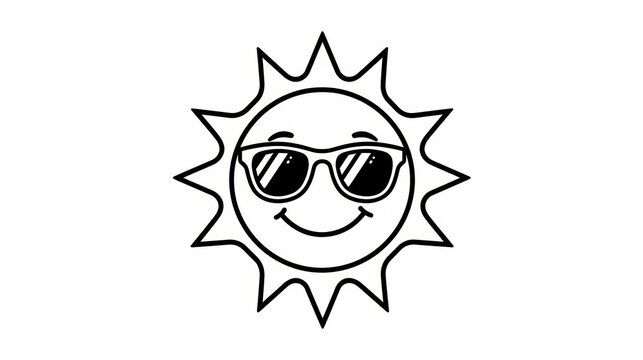 Happy sun character wearing cool sunglasses isolated on white background