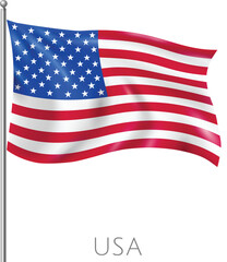 Fototapeta premium USA Flag Realistic Waving American National Banner With Stars And Stripes On Flagpole Patriotic United States Illustration