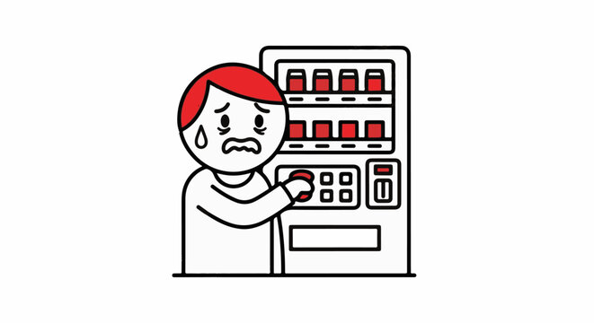 Sad person using empty or broken vending machine.