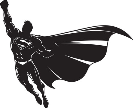 Black silhouette of superman flying with cape
