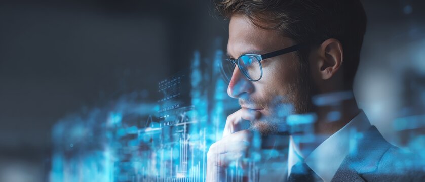 Business leader examining AI-generated business insights