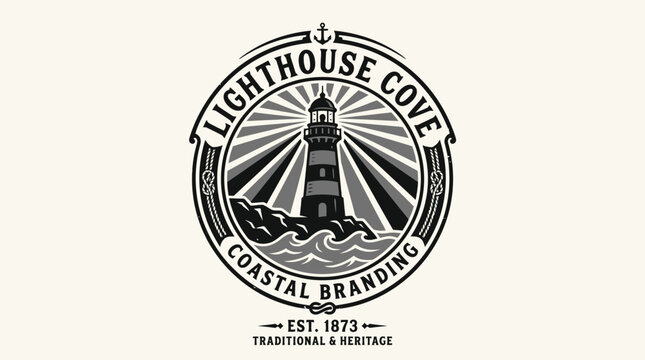 Lighthouse logo with coastal branding theme.