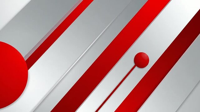 Abstract red and white geometric background with diagonal stripes and circles