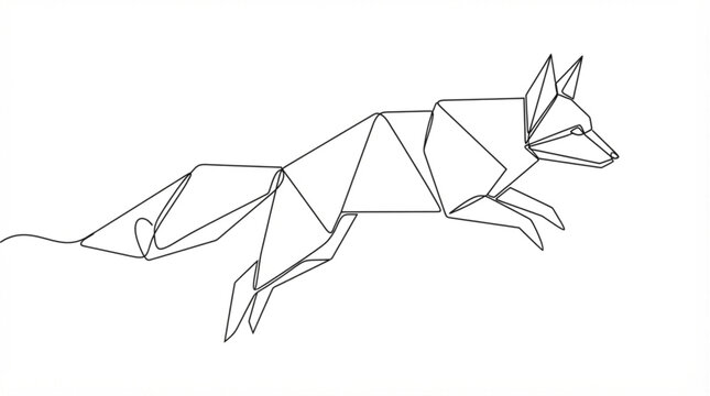  Origami fox continuous line art vector jumping paper animal single line geometric outline graphic
