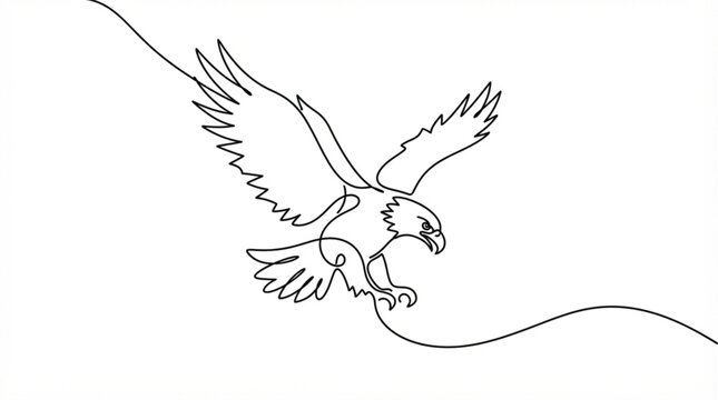  Soaring eagle continuous line art vector hawk wings wide single line mascot logo graphic