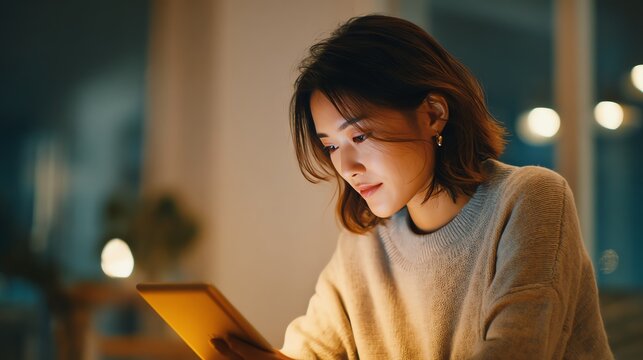 Asian student studying online with tablet and AI tutor