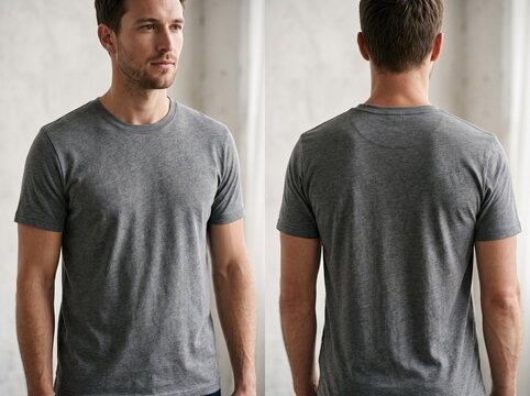 Gray tshirt mockup front and back plain template apparel design generative ai
