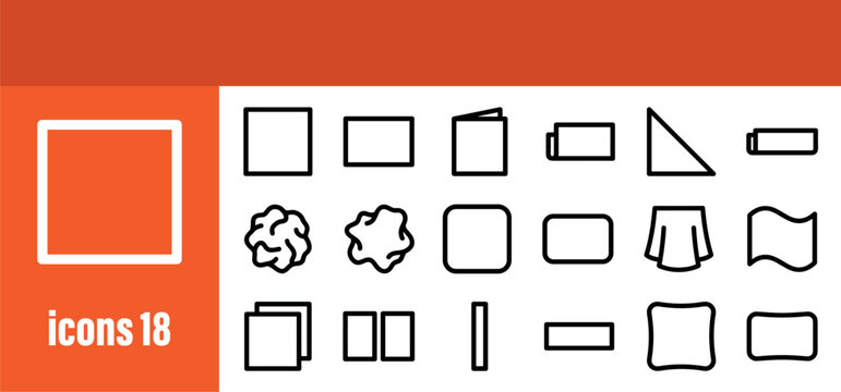 Geometric and abstract shapes icons set. Outline vector illustration of various basic forms and irregular shapes.