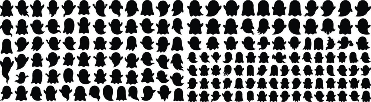 Halloween angry ghost silhouettes spooky black icons for decoration