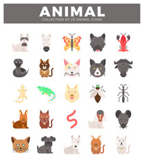 Fototapeta premium animal icons in flat design style on white background. Various pets. insects. and wildlife creatures presented as simple vector graphics.