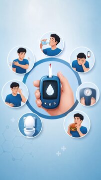 Diabetes Symptoms Infographic Featuring Glucometer and Common Warning Signs Medical Illustration